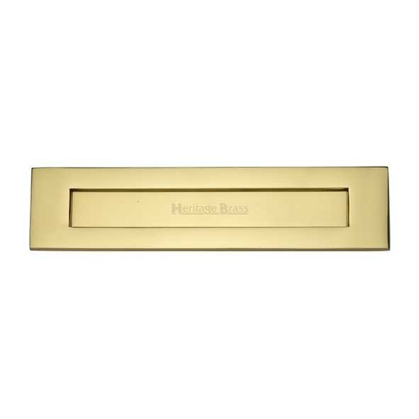 V850 330-PB • 330 x 076mm • Polished Brass • Victorian Sprung Flap Letter Plate